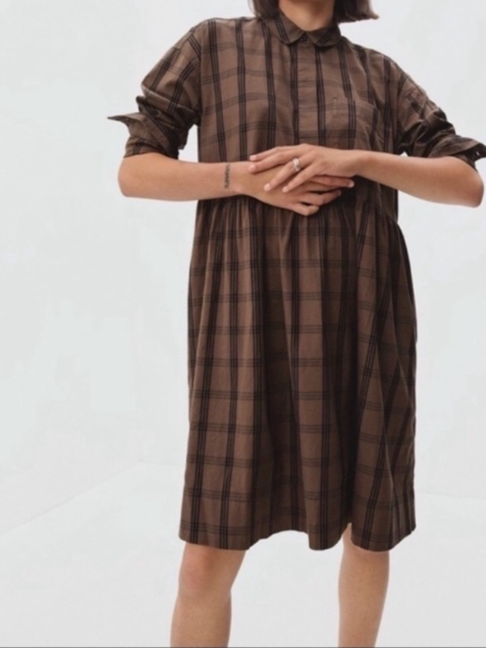 Everlane The Field Dress in Mocha Plaid